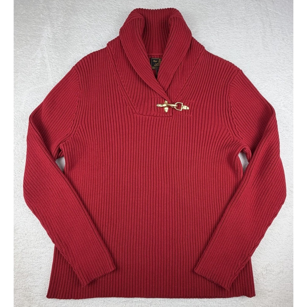 Lauren Ralph Lauren Black Label Gold Buckle Rib Pullover Red Sweater Women's 2X